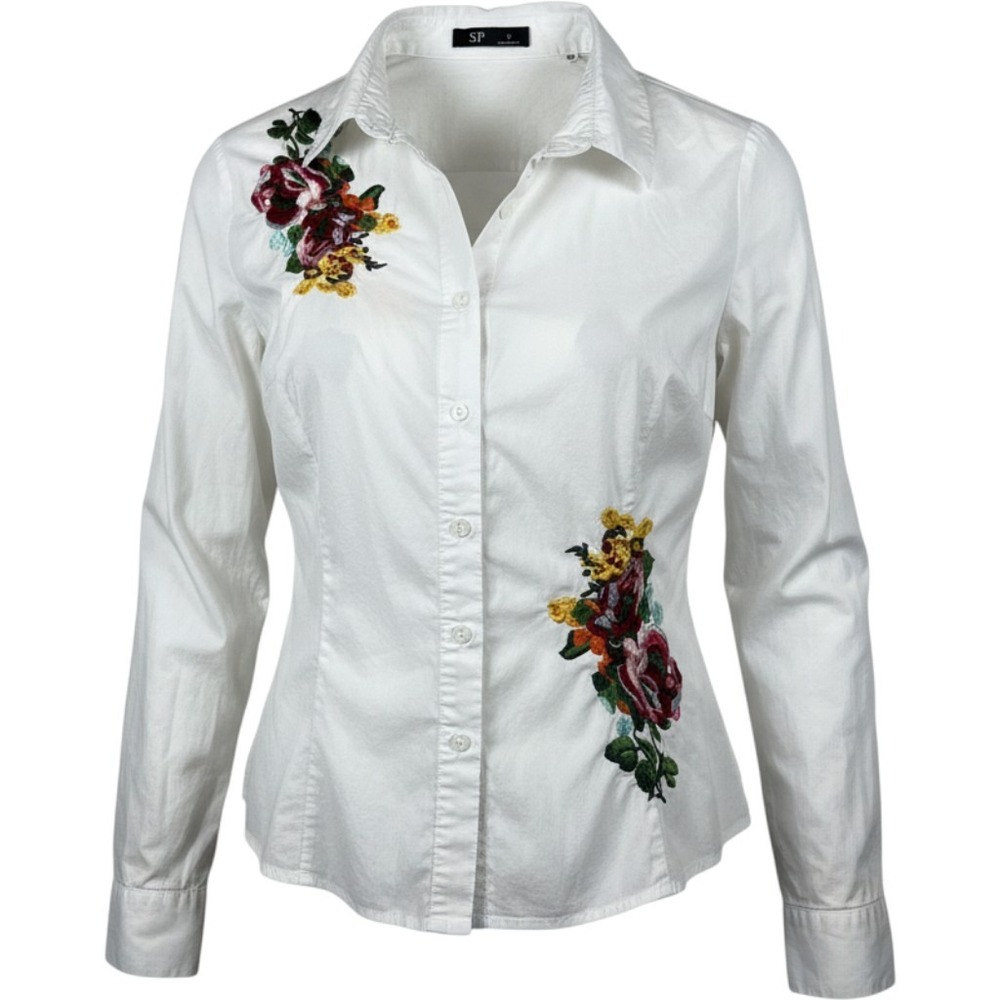 SP Embroidered Floral Western Shirt Womens Medium White Long Sleeve Boho Top